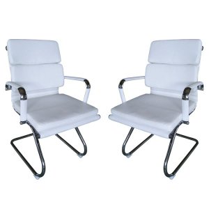 Classic PU Cushion Visitor Office Chairs - Set of 2 Per Box - White