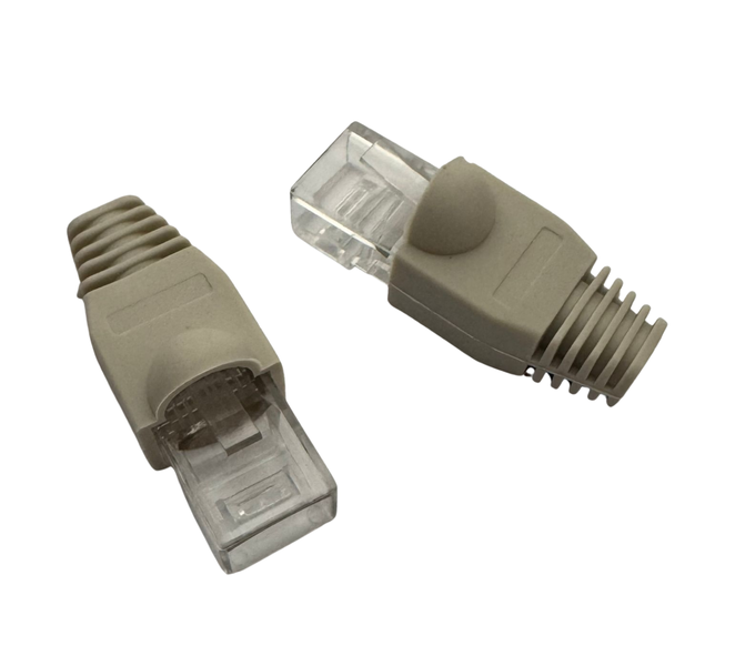 Cat-5e/ 6e RJ45 Connectors &amp; Grey Rubber Boots Cover 100pcs set - SiRCONY
