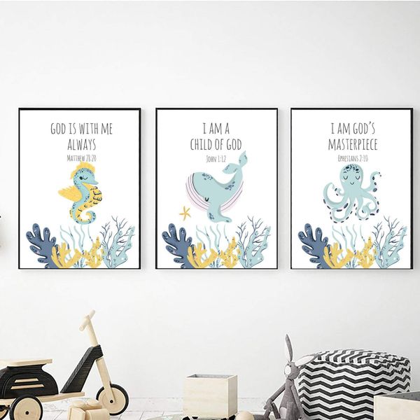 Under the Sea Bible Verse - A3 Canvas -Set Of 3