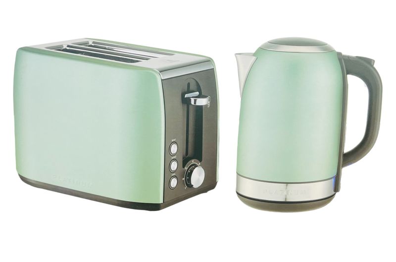 Platinum Dark Sage Green Kettle &amp; Toaster Breakfast Pack Combo 2 Piece