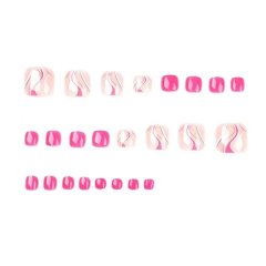 Square Fake Toe Nails Rose Red Press On Toenails Short Full Cover Line