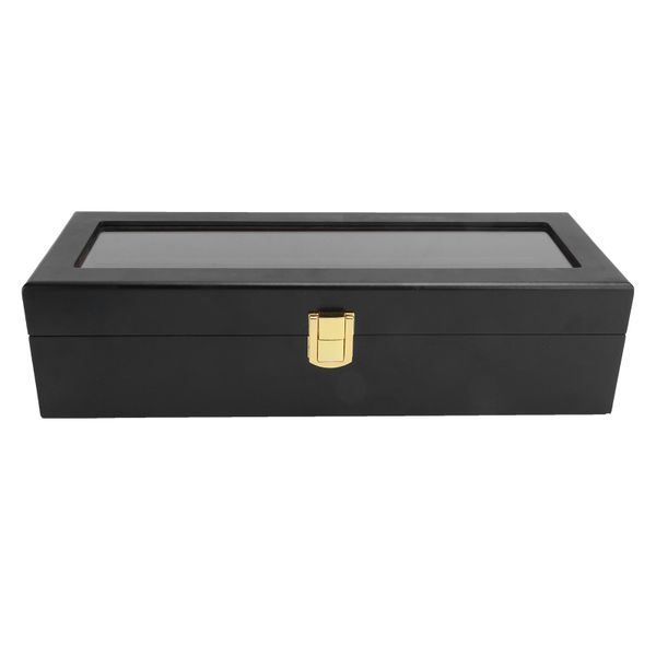 Solid Wood 6-Grid Watch &amp; Jewelry Organizer, Black Display Storage