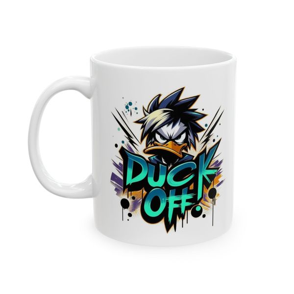 Duck Text Mug - Duck Off text with duck head illustration