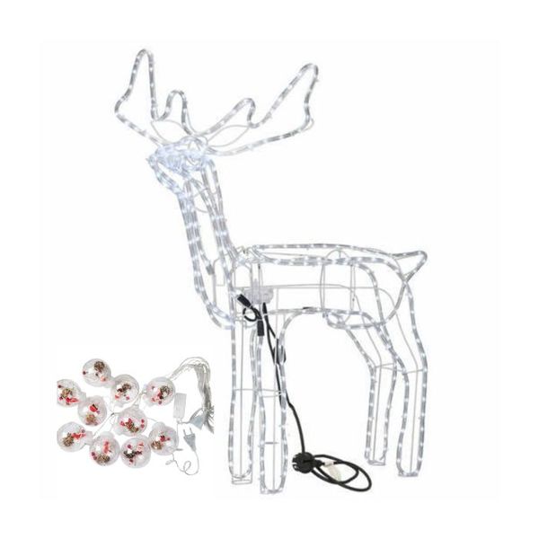 Winter LED Décor Set: Foldable Tube-Light Reindeer + RGB Curtain Baubles