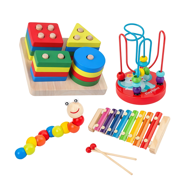 Stack Toy Kid Early Education Tactile Cognition Toys Wood Beaded Etc 4P