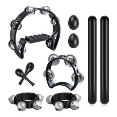 10 Pcs Half Moon Tambourine Rhythm Sticks, Bells Tambourine, Wrist Bells, E