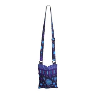 Protea Flower Messenger/Passport Sling Bag - Black/Purple