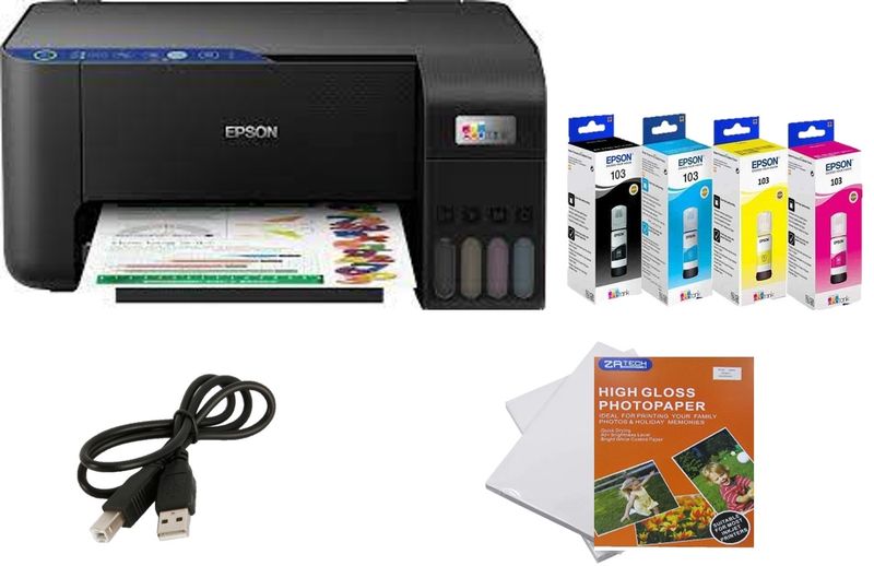 Epson Ecotank L3251 Printer + ZATECH Glossy Photo paper x2 &amp; Printer Cable
