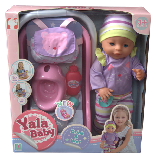 Yala Baby 40cm Drink &amp; Wet Baby Doll with carrier and accessories