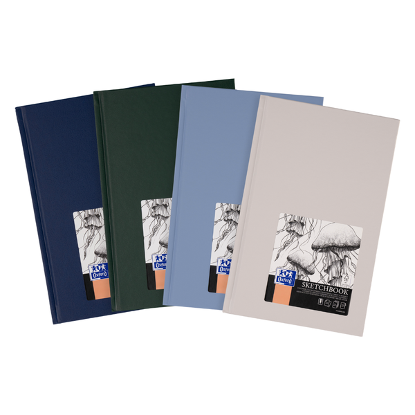 Oxford Sketchbook A5, Pack 5, 96 Sheets, Hard Cover, Blank, Assorted Colour