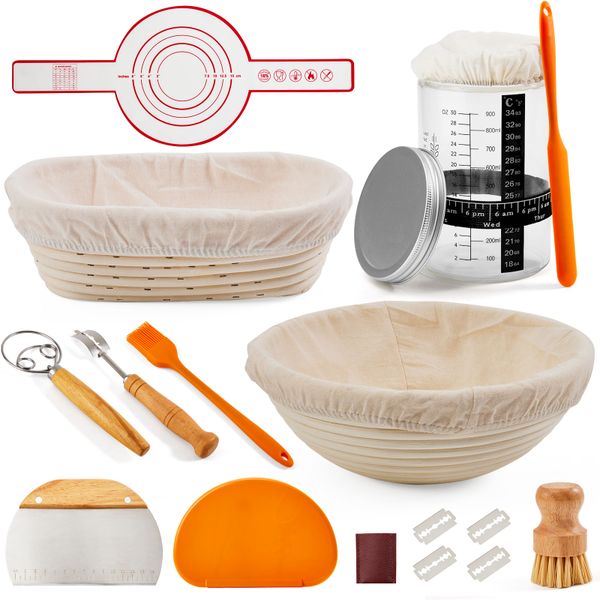 Chenshia 22pcs Bread Proofing Basket, Sourdough Starter Kit &amp; Jar