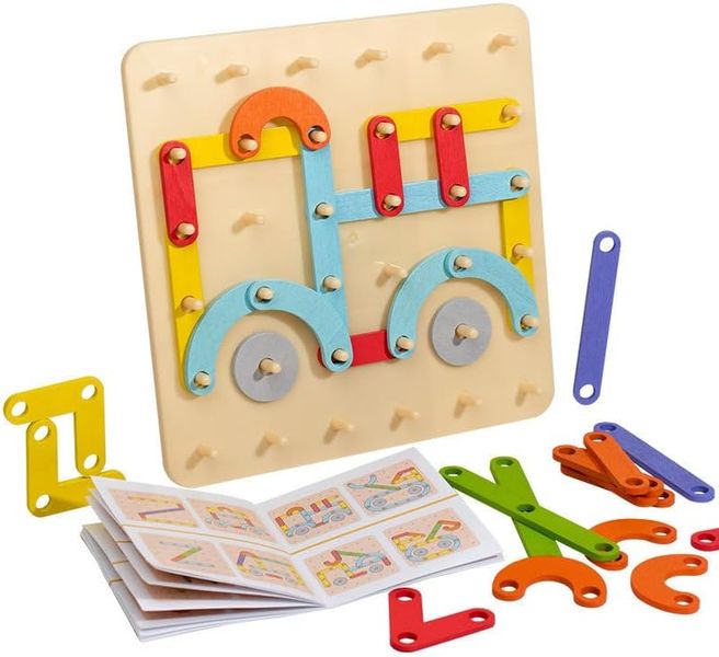 Montessori Wooden Peg Board Puzzle Educational Toy Stacking Geometric Colum