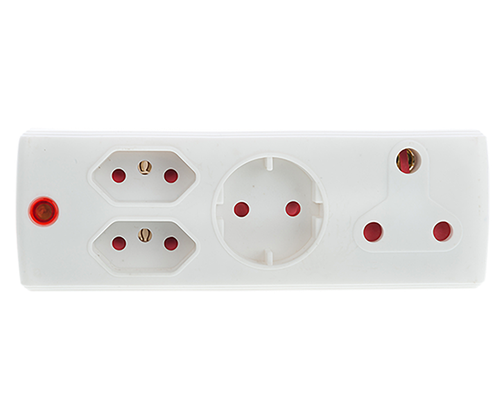 Electricmate 1X16+1X schko+2x5 3 Pin Adaptor - White