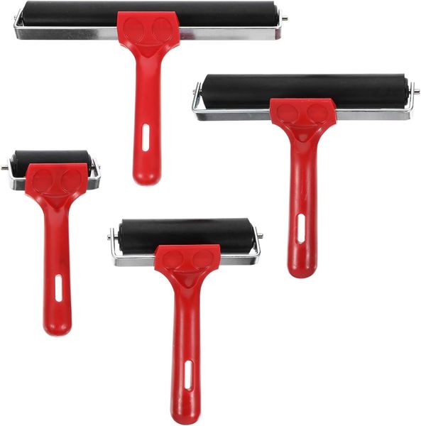 4Pcs Rubber Roller Non-Slip Handle Ink Applicator for Printing Painting