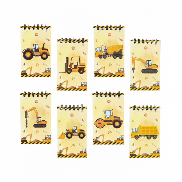 8 Piece Construction Vehicle Spiral Notepad Set - Yellow