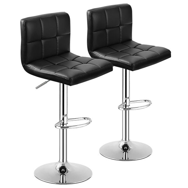 PU Leather Adjustable Barstool Swivel Pub Chairs- Set Of 2 - Black