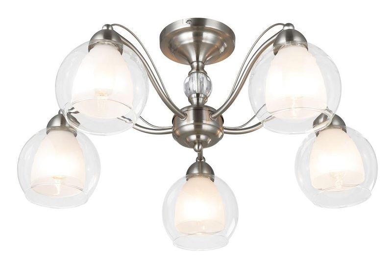5 Light Satin Chrome Chandelier with Clear and Frosted Glasses