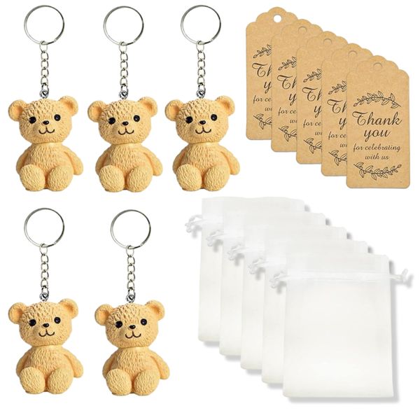 15-Piece Teddy Bear Party Favour Keychain Set - Bear Keyrings with Gift Bag