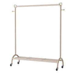 2 Tier Steel Clothes Drying &amp; Storage Rack with Wheels and Hooks - Beige