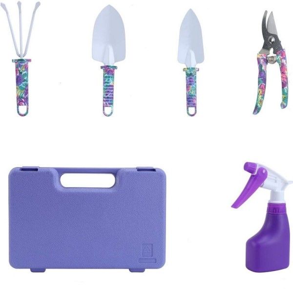 5 Piece Purple Floral Print Gardening Hand Tool Set
