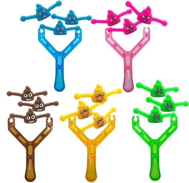 5 Slings 15 Poops Slingshot Game, Stress Relief Prank Toy Random colors