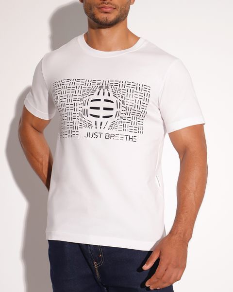 Breeth Mens White Comfortable Cotton Short Sleeve Travel T-Shirt With Print