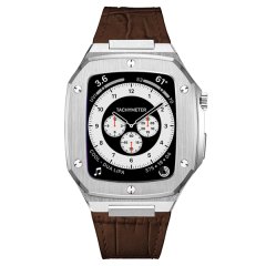 Colton James MVP Luxury 44mm Apple Watch Kit - Silver &amp; White Croc Leather