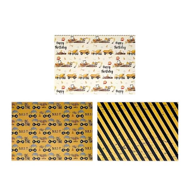 Birthday Gift Wrapping Paper - Construction Vehicle (Set of 6, 50cm x 70cm)