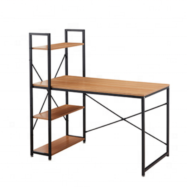 Office Furniture Iron Frame Computer Desk Desk Table With Bookshelf - Brown