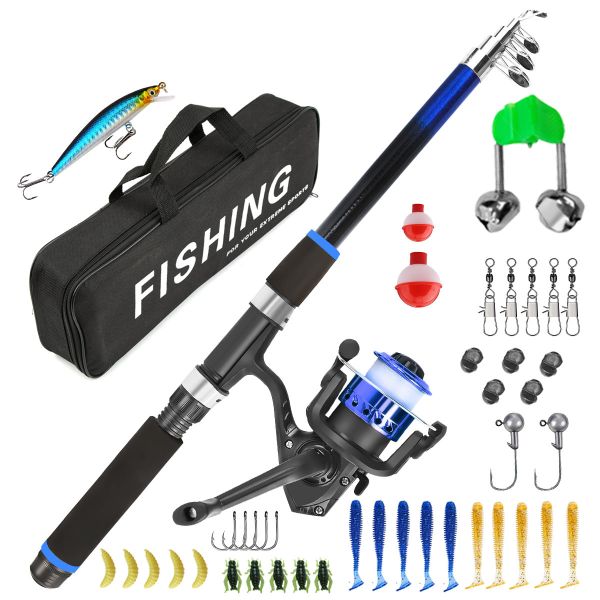 SSlan Telescopic Fishing Rod Set - 1.8/2.1m Full Tackle Kit with Net