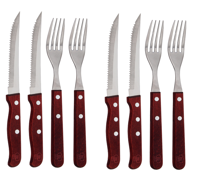 Blaumann 4 Piece Stainless Steel Cutlery Set with Wood Handles - Set of 2