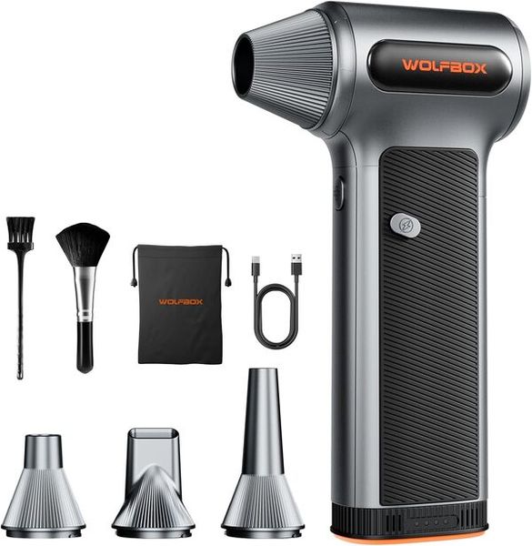 WOLFBOX MF200 Air Duster, 3-Speed Turbo Airflow, 6000mAh, 4 Nozzles &amp; USB-C