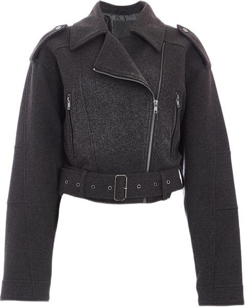 Quiz - Women Cropped Biker Jacket - Darl Grey