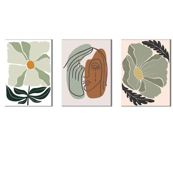 Canvas-Art-3 Pieces Lilly Of The Valley&amp; Woman Line face Magnolia Wall Art