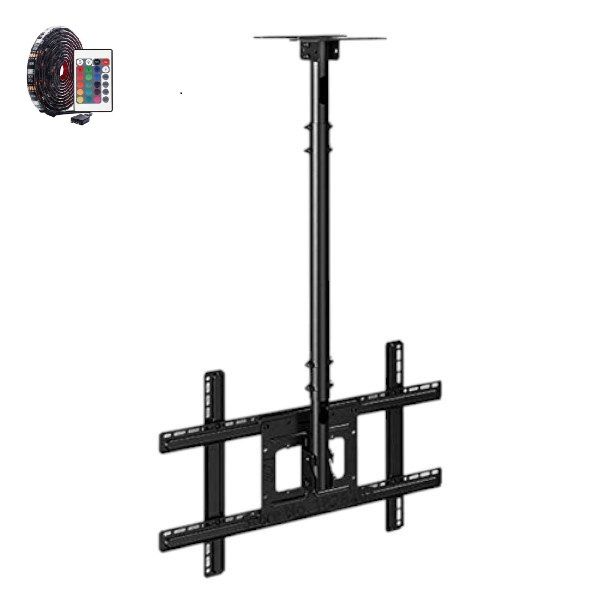 Black T560-15 Ceiling Mount 32-75 Flat Panel TV Bracket + Led Strip Light