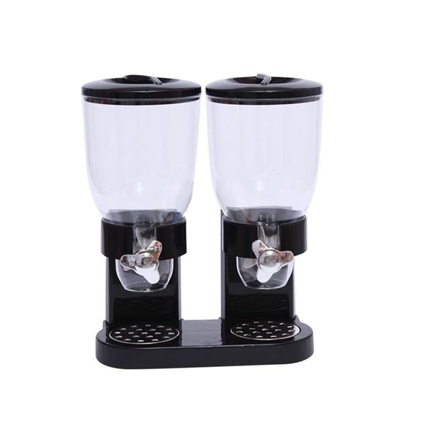 Double Dry Food Dispenser Cereal Container Storage Set (Black)