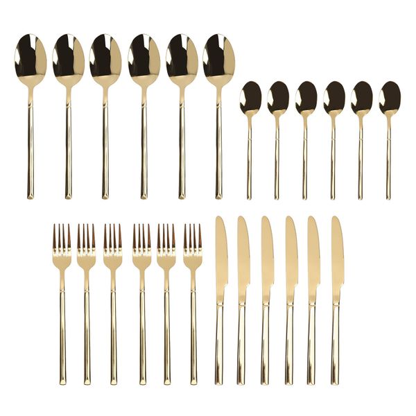 Gold Stainless Steel Flatware Set With Fork And Spoon For Home