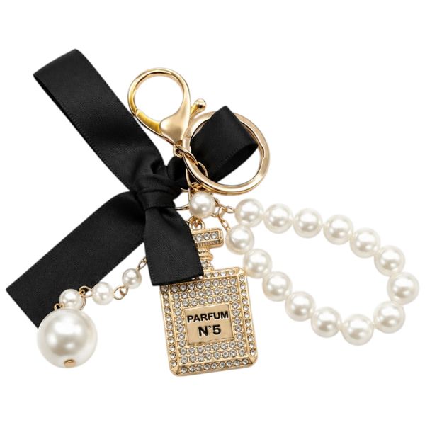 Luxurious Bling Perfume Keychain, Bow &amp; Pearl Key Chain for Women