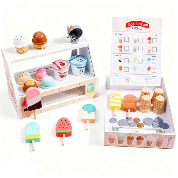 Ice Cream Counter Kids Playset Pretend Play Kitchen Toys Toddler Kids Gift