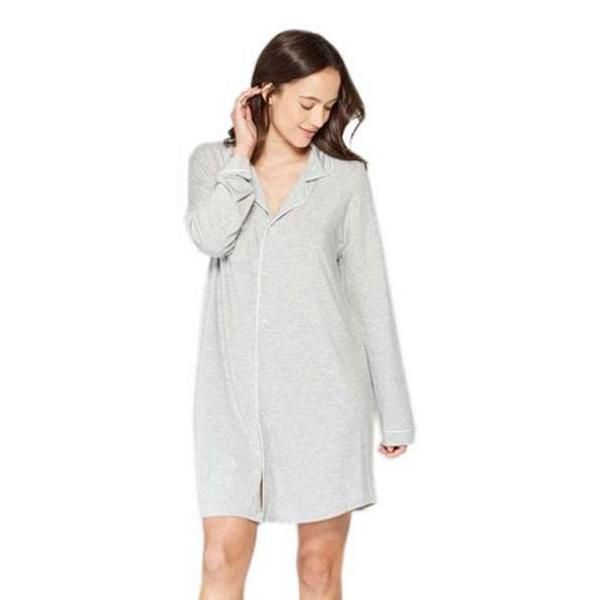 Hannah Grace Grey Long Sleeve Button-Down Hospital Sleepshirt