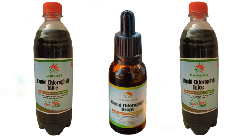 2 Pack of 500ml True Organic Liquid Chlorophyll Juice and 20ml Drops