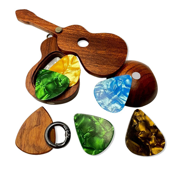 Guitar Pick Holder with Guitar Picks Guitar Keychain Wooden