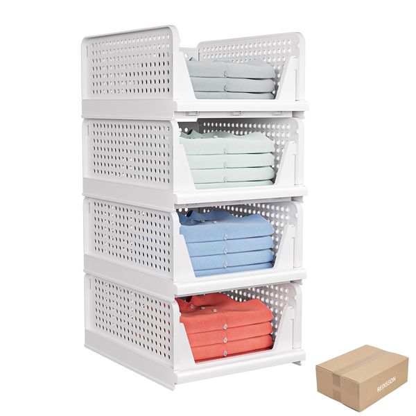Stackable Closet Storage Basket - Space-Saving 4 Pack