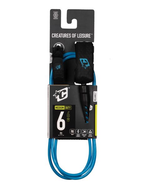 Creatures Reliance 2.0 Medium Duty 6ft - Surfboard Leash Cyan Twist Black