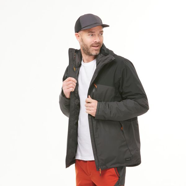 Forclaz Men's 3in1 Waterproof Hiking Jacket -10 C, Mh500 Mountain - Grey