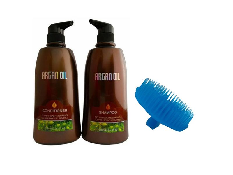 Moroccan Argan Oil-Twin Pack 750ml Shampoo&amp;Conditioner &amp; Shampoo Scalp Brush