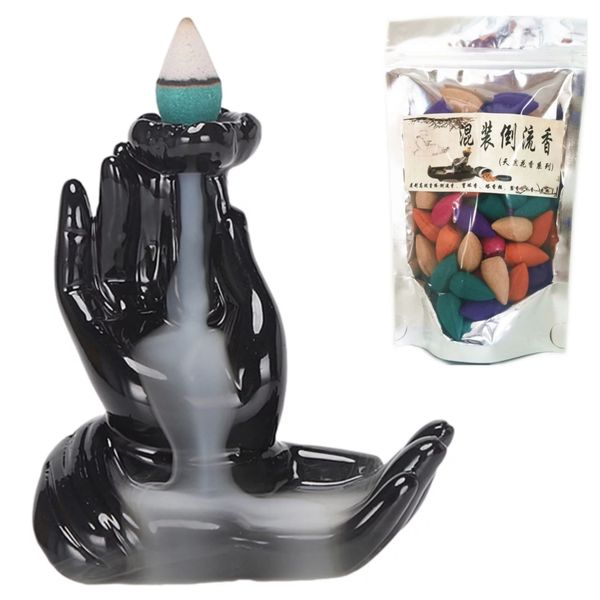 Back Flow Incense Burner - Goddess Hand + 50 Floral Scented Backflow Cones