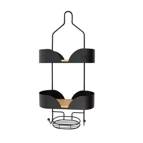 2-Tier Matte Black Shower Organizer Rack