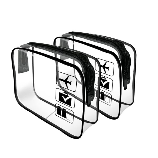 2 Pieces Clear Toiletry Bag with Zippers Travel Accessories - Black