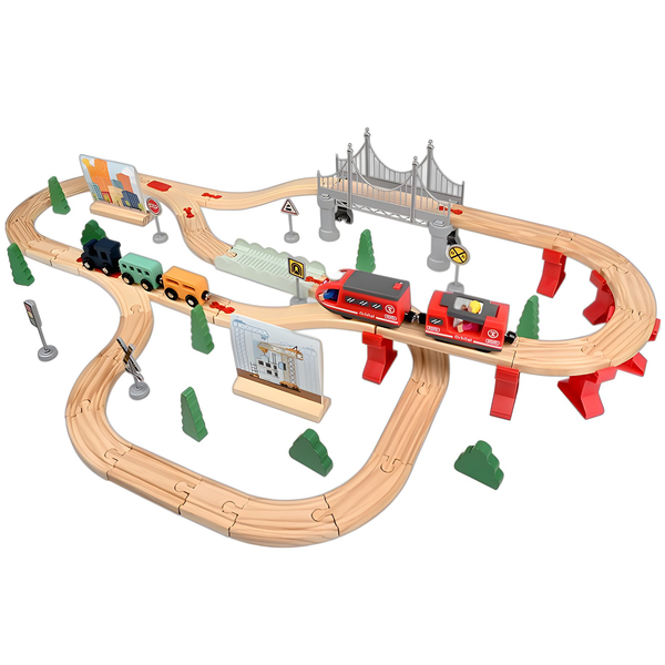 Wooden Train Set with Accessories 70 Pieces Rail Set Train Toy for Kids